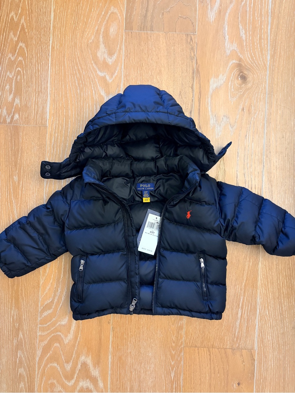 Ralph Lauren 2T Toddler Boys Black Quilted Puffer Jacket w/ Detachable Hood